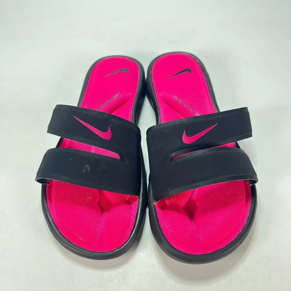 Nike Ultra Black Hot Pink Casual Comfort Slide Sandals 882695-003 Women's Size 6